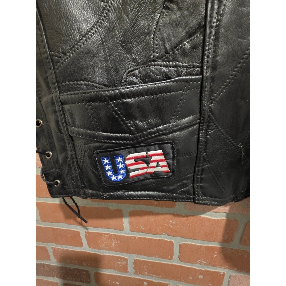 Diamond Plate Buffalo Leather Biker Motorcycle Vest Large  Patches.        Sku 3 - Picture 5 of 14